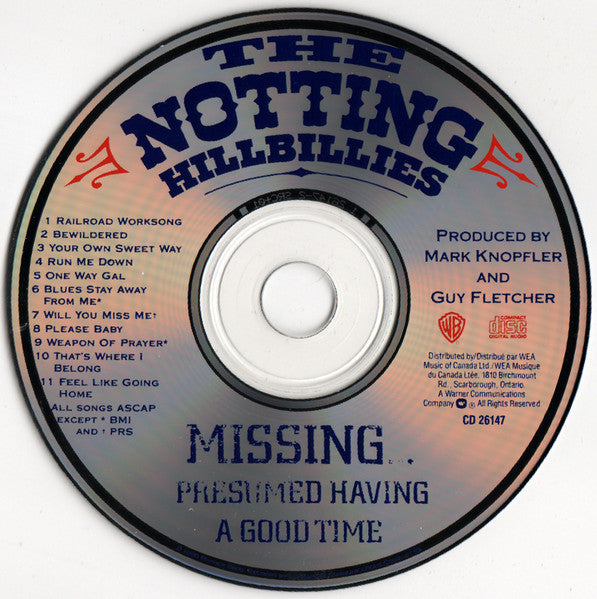 The Notting Hillbillies : Missing... Presumed Having A Good Time (CD, Album, RP)