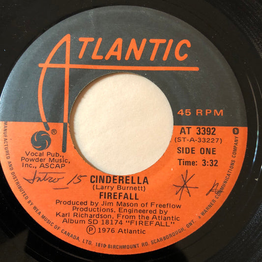 Firefall : Cinderella / Dolphin's Lullaby (7", Single)