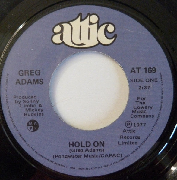 Greg Adams (5) : Hold On (7", Single)