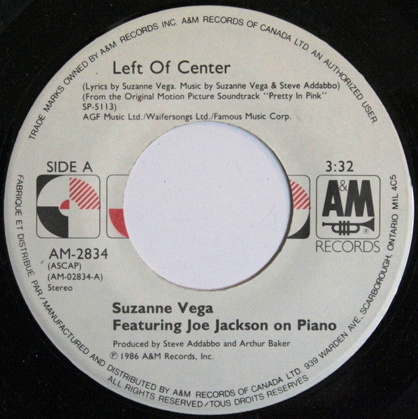 Suzanne Vega Featuring Joe Jackson : Left Of Center (7", Single)