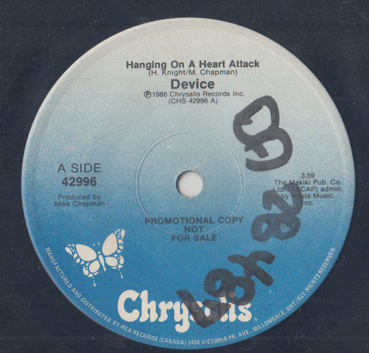Device (2) : Hanging On A Heart Attack (7", Promo)