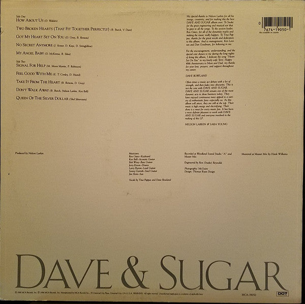 Dave And Sugar : Dave & Sugar (LP, Album, Pin)