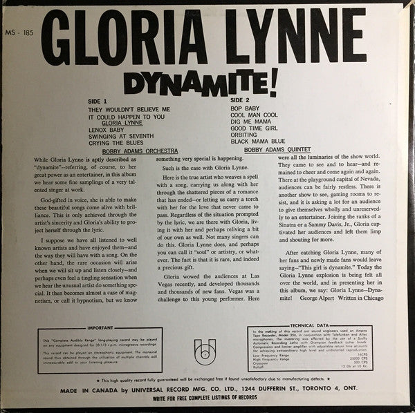 Gloria Lynne : Dynamite (LP, Mono)