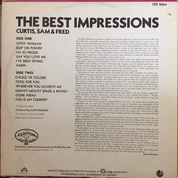 The Impressions : The Best Impressions... Curtis, Sam & Fred (LP, Album, Comp)