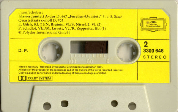 Franz Schubert - Emil Gilels • Amadeus-Quartett, Rainer Zepperitz : The Trout • Die Forelle, Quartettsatz D. 703 (Cass, Dol)