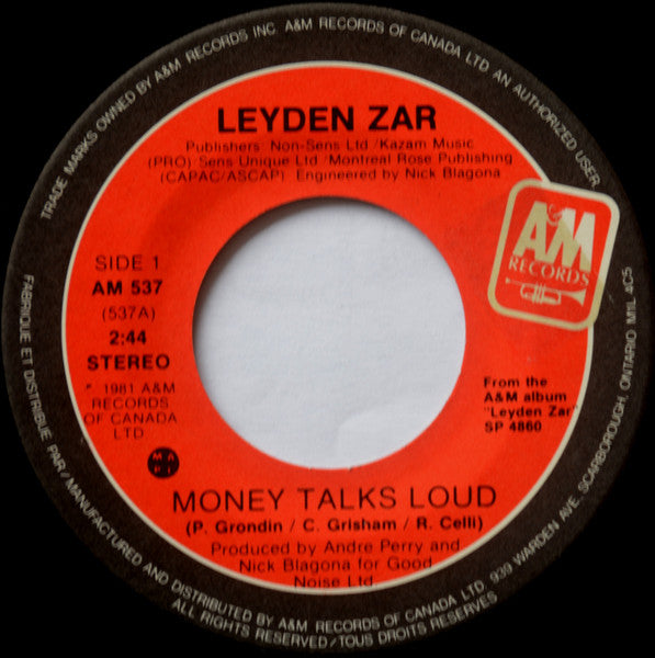 Leyden Zar : Money Talks Loud (7", Single)