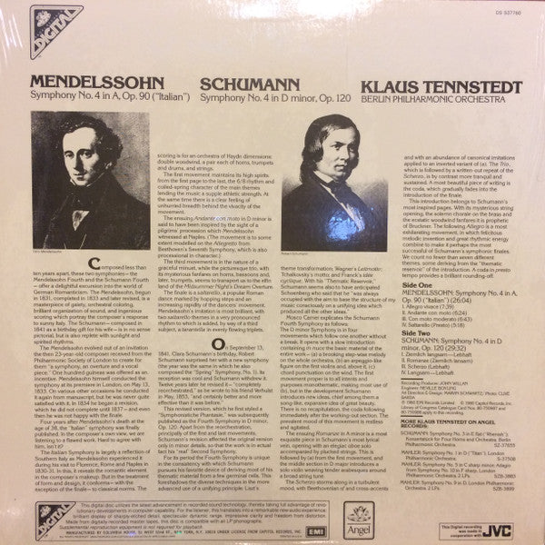 Felix Mendelssohn-Bartholdy / Robert Schumann, Klaus Tennstedt - Berliner Philharmoniker : Symphony Nº4 In A, Op. 90 ("Italian") / Symphony No. 4 (LP, Album, Club)