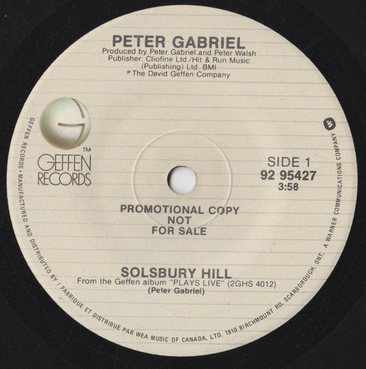 Peter Gabriel : Solsbury Hill / I Go Swimming (Live) (7", Promo, Sol)
