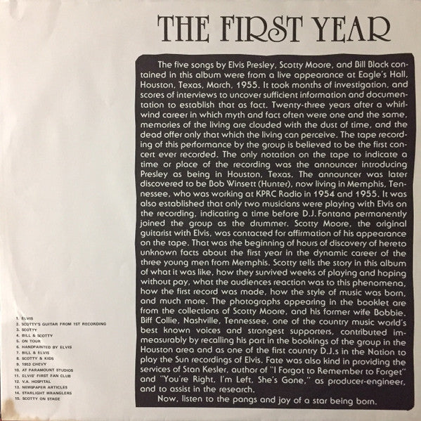 Elvis Presley, Scotty Moore And Bill Black (2) : The First Year (LP, Album)
