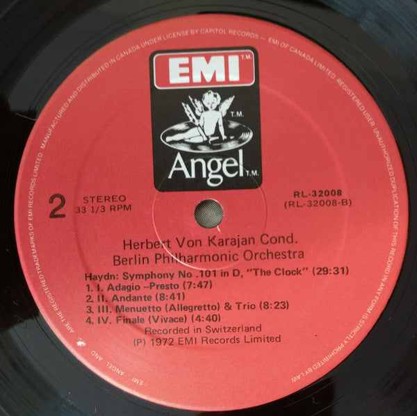 Joseph Haydn, Herbert von Karajan, Berliner Philharmoniker : Symphonies No. 83 In G ("La Poule") / No. 101 In D ("The Clock") (LP, RE)
