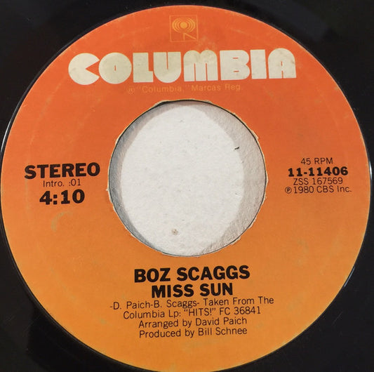 Boz Scaggs : Miss Sun (7", Single, Styrene, Ter)