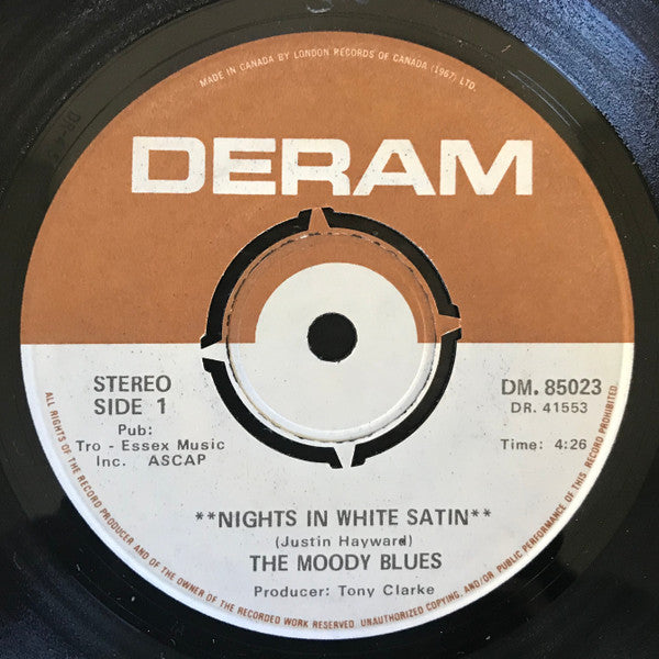 The Moody Blues : Nights In White Satin (7", Single, Kno)