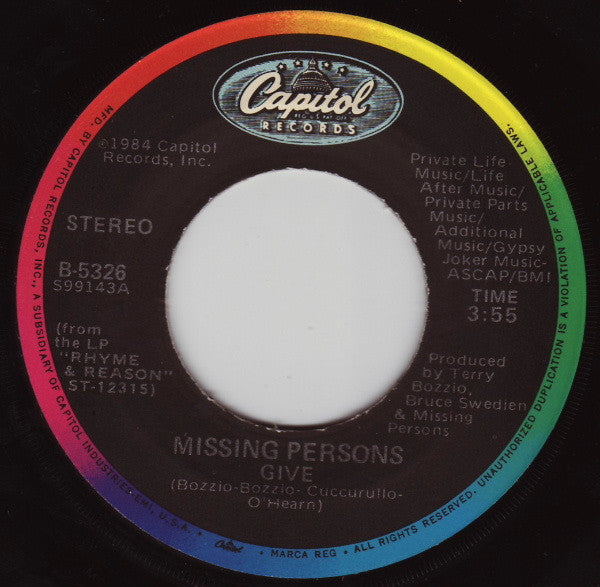 Missing Persons : Give (7", Single)