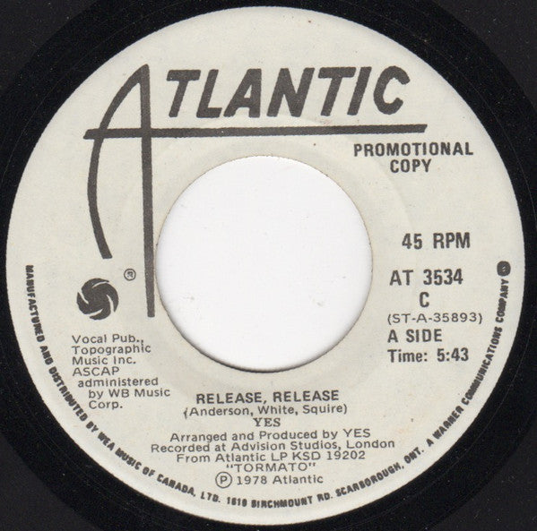 Yes : Release, Release (7", Promo)