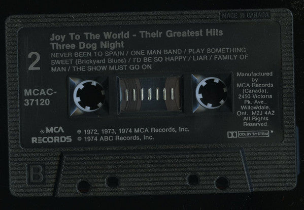 Three Dog Night : Joy To The World - Their Greatest Hits (Cass, Comp, RE, Dol)