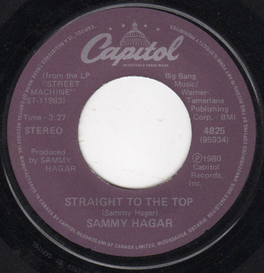 Sammy Hagar : Straight To The Top (7", Single)