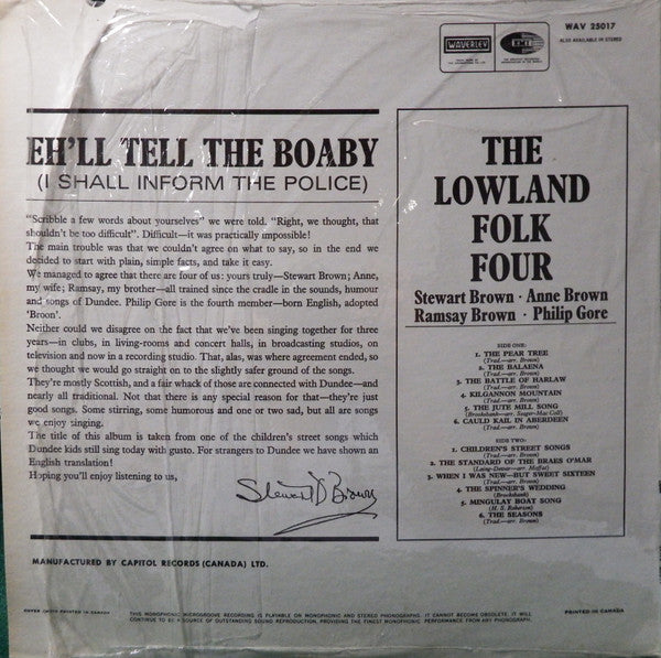 The Lowland Folk Four* : Eh'll Tell The Boaby ( I Shall Inform The Police ) (LP, Mono)