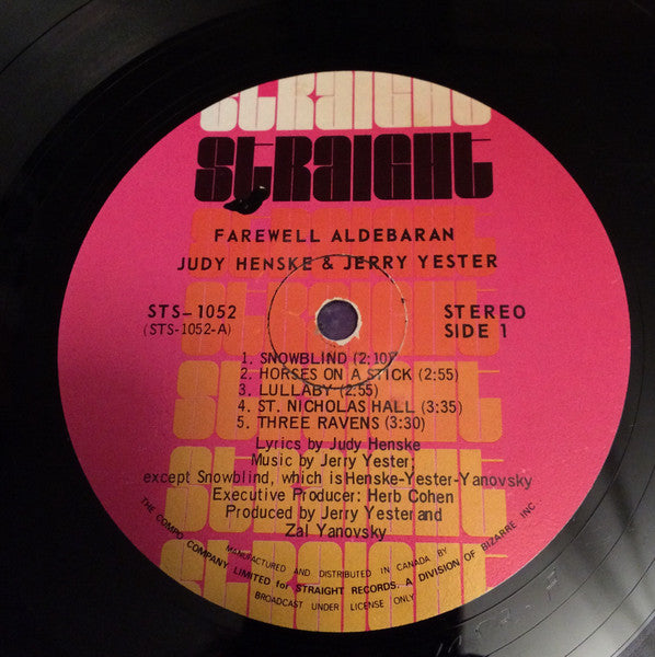 Judy Henske & Jerry Yester : Farewell Aldebaran (LP, Album)