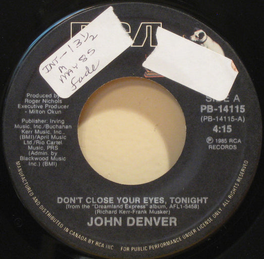 John Denver : Don't Close Your Eyes, Tonight (7", Single)