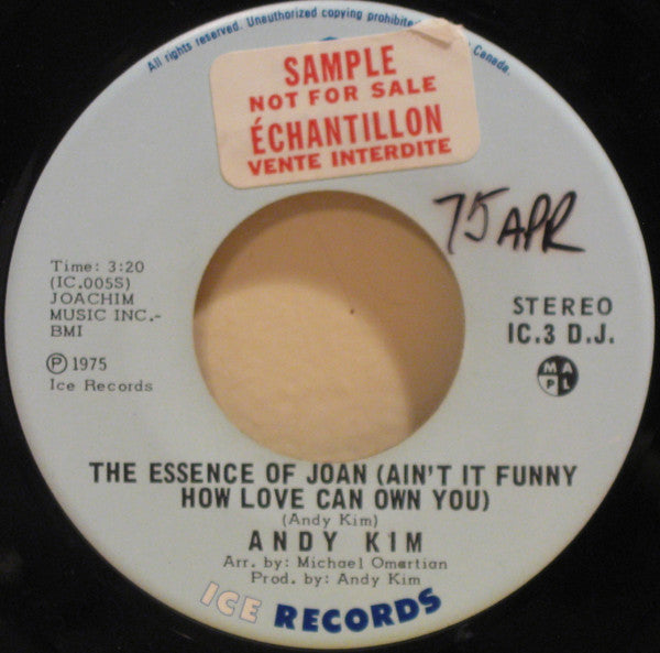 Andy Kim : The Essence Of Joan (Ain't It Funny How Love Can Own You) (7", Single, Mono, Promo)