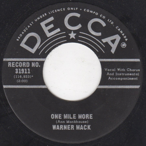 Warner Mack : One Mile More (7", Single)