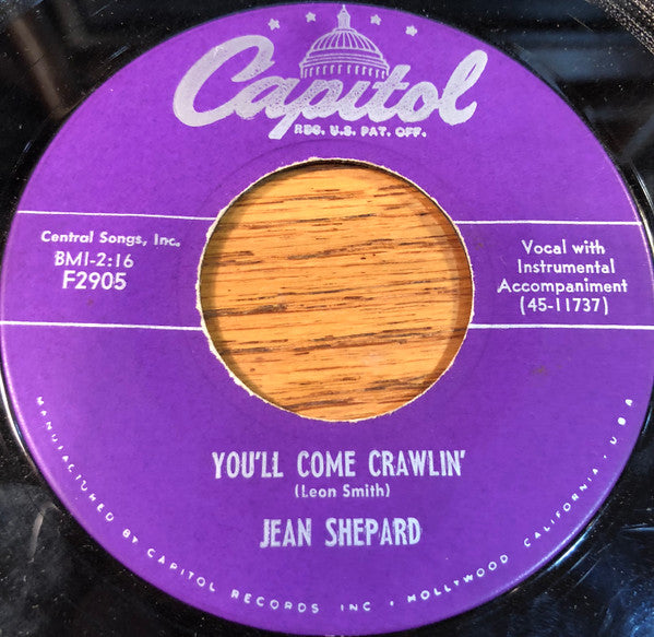 Jean Shepard : Don't Fall In Love With A Married Man / You'll Come Crawlin' (7")