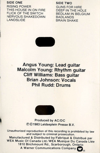 AC/DC : Flick Of The Switch (Cass, Album)