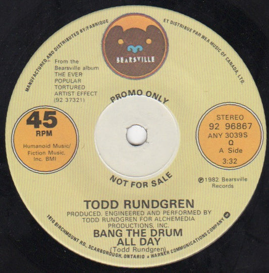 Todd Rundgren : Bang The Drum All Day (7", Single, Promo)