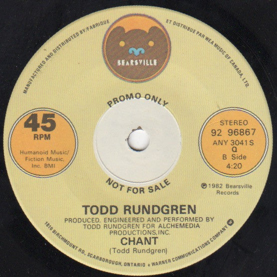 Todd Rundgren : Bang The Drum All Day (7", Single, Promo)