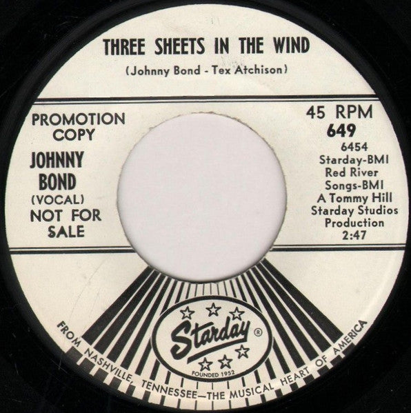 Johnny Bond : Three Sheets In The Wind / Let The Tears Begin (7", Promo)