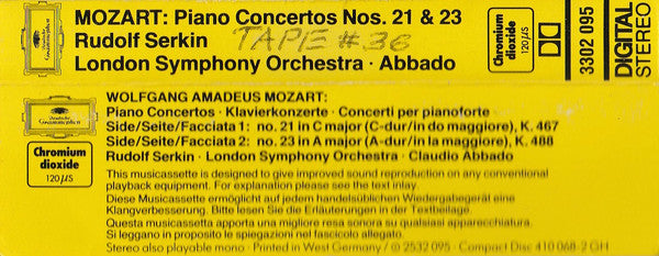 Wolfgang Amadeus Mozart, London Symphony Orchestra, Rudolf Serkin, Claudio Abbado : Piano Concertos Nos. 21 & 23 (Cass, Chr)