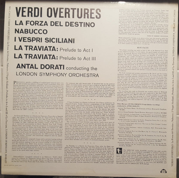 Giuseppe Verdi, London Symphony Orchestra, Antal Dorati : Verdi Overtures (LP, Mono)
