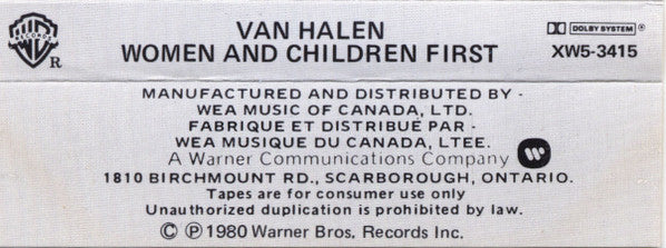 Van Halen : Women And Children First (Cass, Album, Dol)