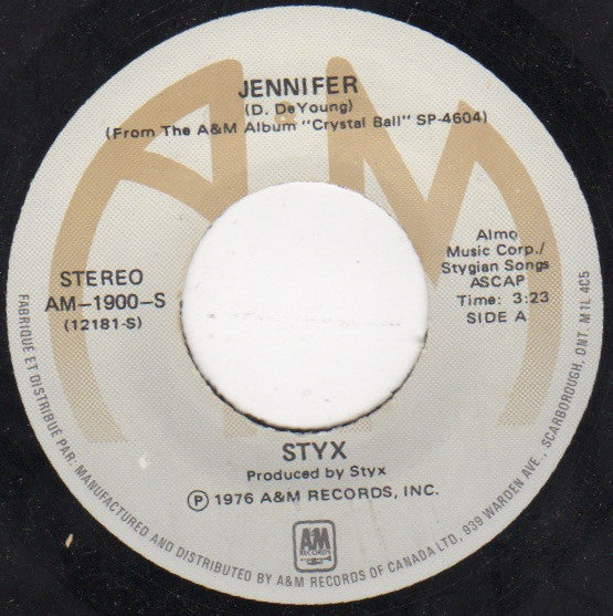 Styx : Jennifer (7", Single)