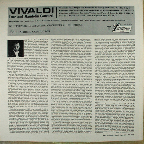 Vivaldi*, Jörg Faerber : Lute And Mandolin Concerti (LP)