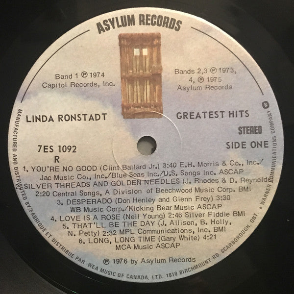 Linda Ronstadt : Linda Ronstadt Greatest Hits (LP, Comp)