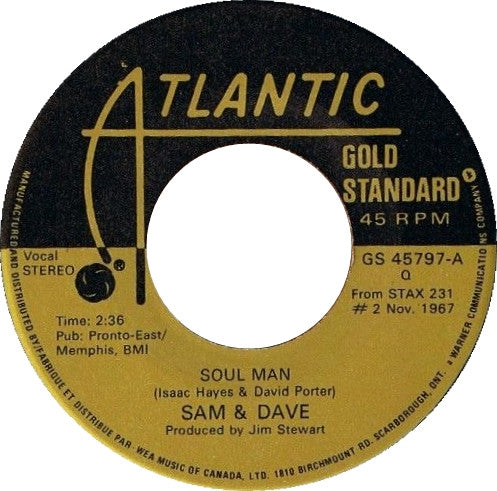 Sam & Dave : Soul Man / When Something Is Wrong With My Baby (7", Single)