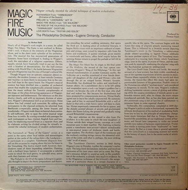 Richard Wagner, Eugene Ormandy, The Philadelphia Orchestra : Magic Fire Music (LP, Mono)