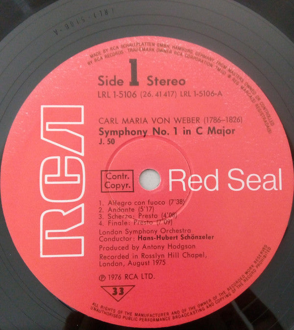 Carl Maria von Weber - London Symphony Orchestra, Hans-Hubert Schönzeler : Symphonien Nr. 1 Und 2 (LP)