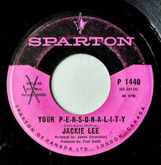 Jackie Lee : Your P-E-R-S-O-N-A-L-I-T-Y / Try My Method (7", Single)