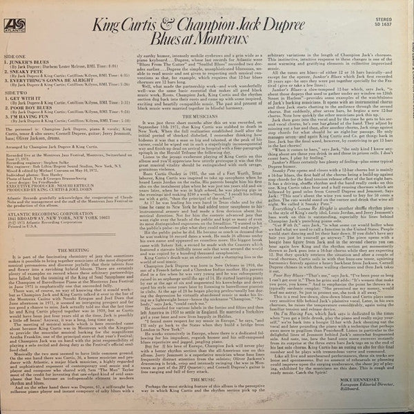 King Curtis & Champion Jack Dupree : Blues At Montreux (LP, Album)