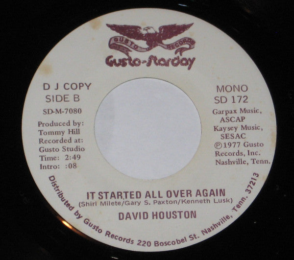 David Houston : It Started All Over Again (7", Single, Mono, Promo)