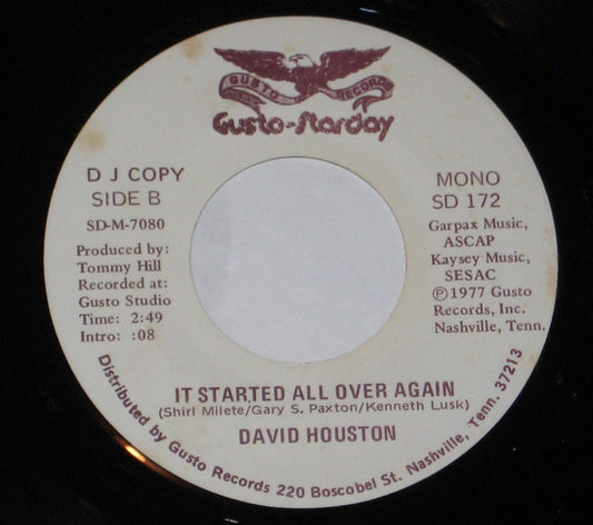 David Houston : It Started All Over Again (7", Single, Mono, Promo)