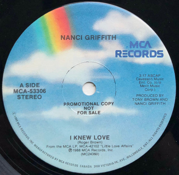 Nanci Griffith : I Knew Love (7", Promo)