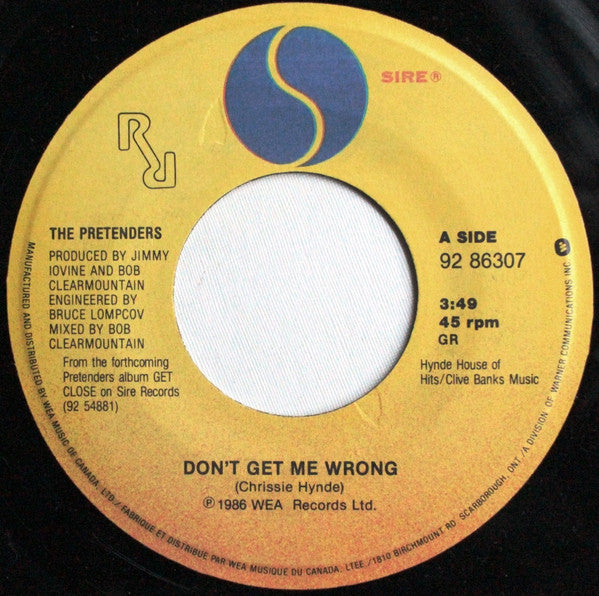 The Pretenders : Don't Get Me Wrong (7", Single)
