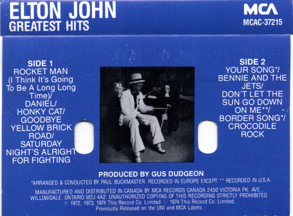 Elton John : Greatest Hits (Cass, Comp, RE, A&B)