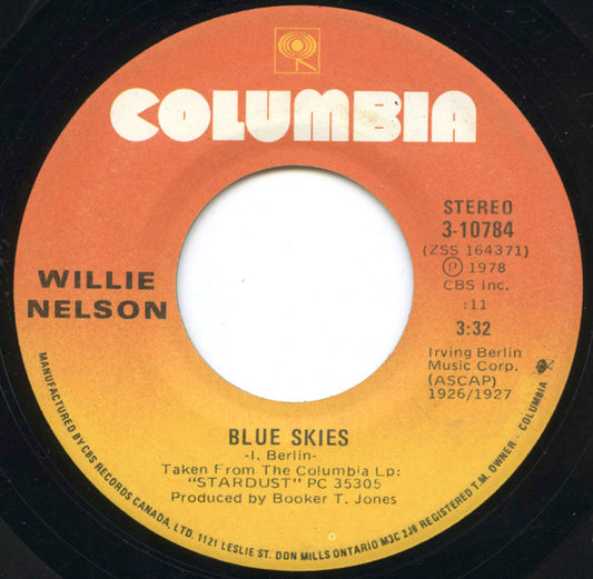 Willie Nelson : Blue Skies / Moonlight In Vermont (7", Single)