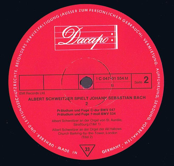 Johann Sebastian Bach, Albert Schweitzer : Albert Schweitzer Spielt Bach • 2 (LP)