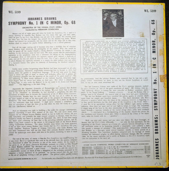 Brahms* - Hermann Scherchen Conducting The Orchestra Of The Vienna State Opera* : Symphony No. 1 In C Minor (LP, Album, Mono, RP)