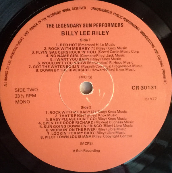 Buy Billy Lee Riley : The Legendary Sun Performers (LP, Comp, Mono